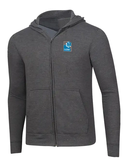 Dark Heather Grey 8.5 oz Ring Spun Zip Hooded Sweatshirt w/NAEMSP Logo