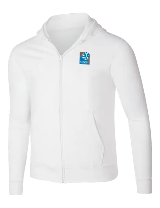 White 8.5 oz Ring Spun Zip Hooded Sweatshirt w/NAEMSP Logo