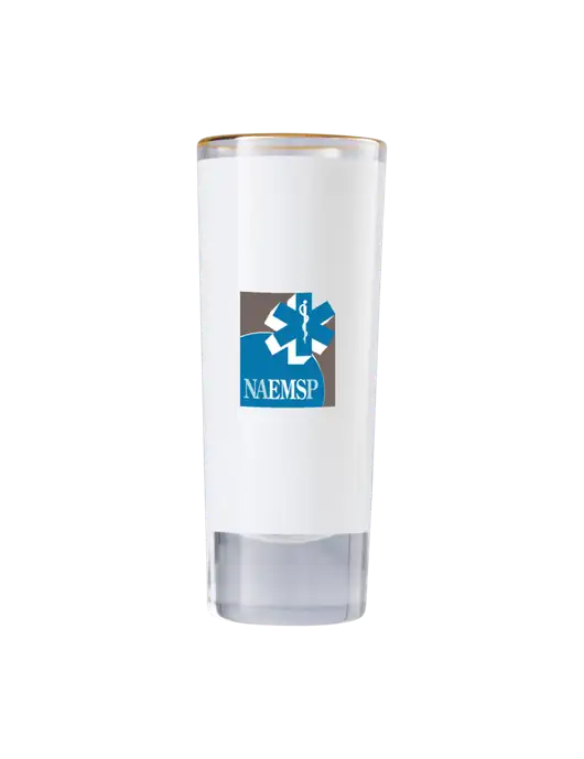 2.5 oz Shot Glass w/Gold Rim w/NAEMSP Logo