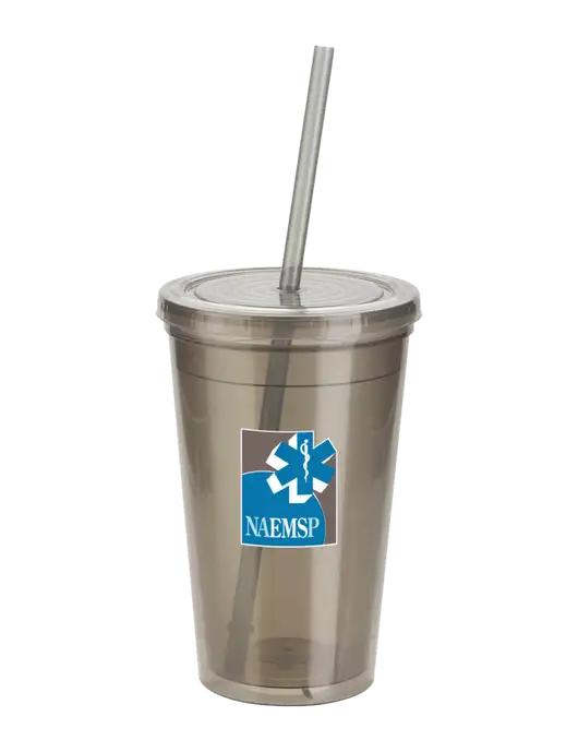 Sorrento Medium Grey 16 oz Tumbler with Lid & Straw w/NAEMSP Logo