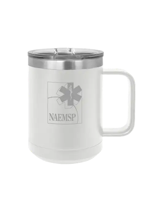 Polar Camel 15 oz Powder Coated White Vacuum Insulated Mug with Slider Lid w/NAEMSP Logo