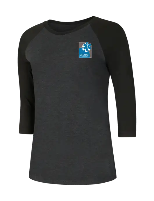 Womens Simply Soft 3/4 Sleeve Black/Black Frost Ring Spun Cotton T-Shirt w/NAEMSP Logo