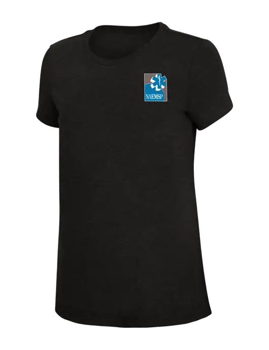 Womens Simply Soft Black 4.5oz Poly/Combed Ring Spun Cotton T-Shirt w/NAEMSP Logo