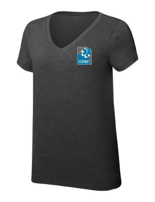 Womens Simply Soft V-Neck Black Frost 4.5oz  Poly/Combed Ring Spun Cotton T-Shirt w/NAEMSP Logo