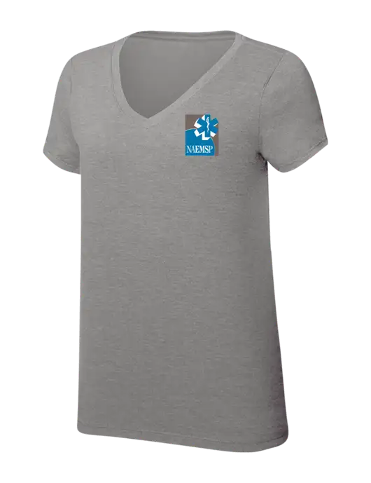 Womens Simply Soft V-Neck Grey Frost 4.5oz  Poly/Combed Ring Spun Cotton T-Shirt w/NAEMSP Logo