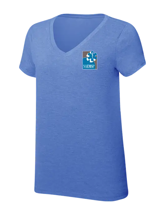 Womens Simply Soft V-Neck Royal Frost 4.5oz  Poly/Combed Ring Spun Cotton T-Shirt w/NAEMSP Logo