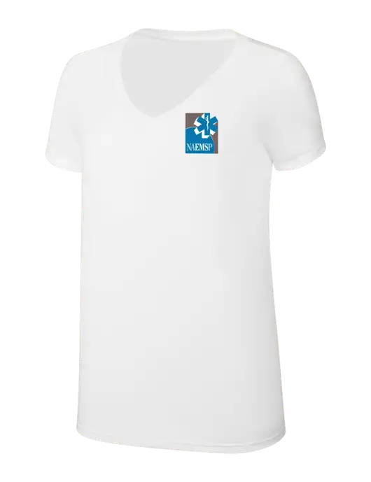 Womens Simply Soft V-Neck White 4.5oz  Poly/Combed Ring Spun Cotton T-Shirt w/NAEMSP Logo