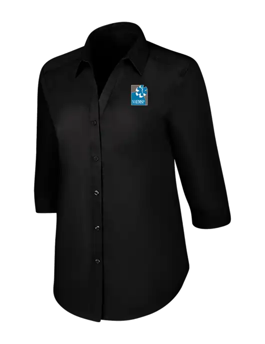 Womens Black 3/4 Sleeve Carefree Poplin Shirt w/NAEMSP Logo