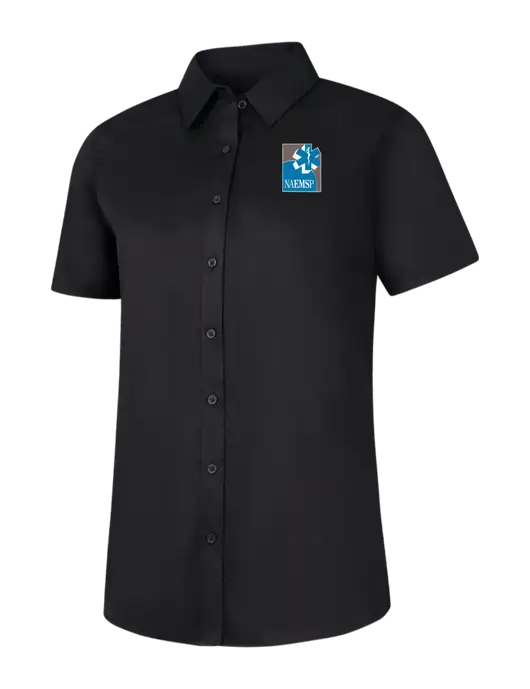 Womens Black Short Sleeve Superpro React Twill Shirt w/NAEMSP Logo