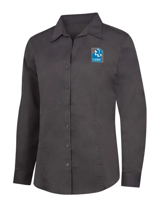 Womens Soft Black Crosshatch Easy Care Shirt w/NAEMSP Logo