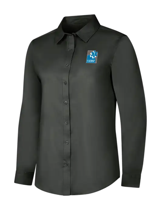 Dark Grey Womens Long Sleeve Superpro React Twill Shirt w/NAEMSP Logo