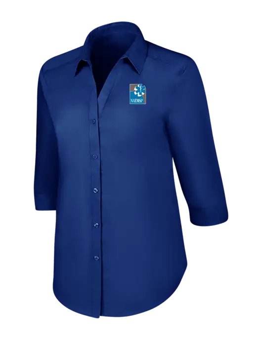 Womens Royal 3/4 Sleeve Carefree Poplin Shirt w/NAEMSP Logo