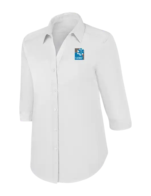 Womens White 3/4 Sleeve Carefree Poplin Shirt w/NAEMSP Logo