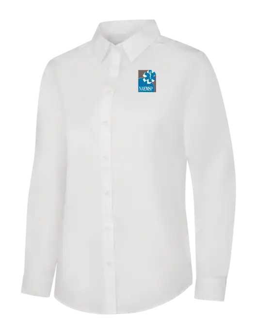 Womens White Long Sleeve Carefree Poplin Shirt w/NAEMSP Logo