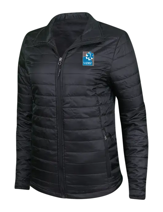 Womens Black Puffy Packable Jacket w/NAEMSP Logo