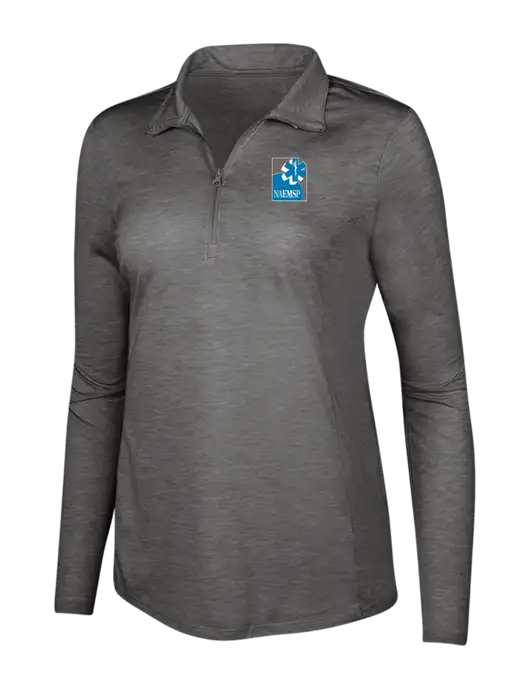 Dark Grey Heather Womens Posicharge Tri-Blend Wicking 1/4 Zip Pullover w/NAEMSP Logo