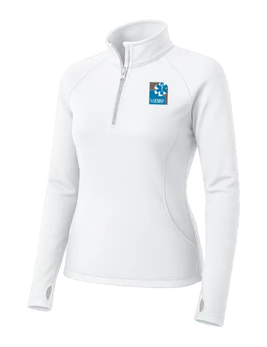 White Womens Sport Wick Stretch 1/4 Zip Pullover w/NAEMSP Logo